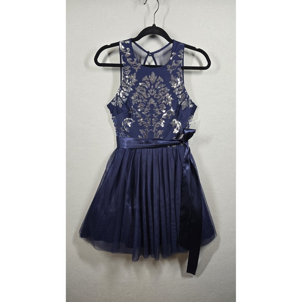 B Darlin‎ Dress Womens 7/8 Navy Blue Sequin Bodice Tulle Skirt Party Formal Bow